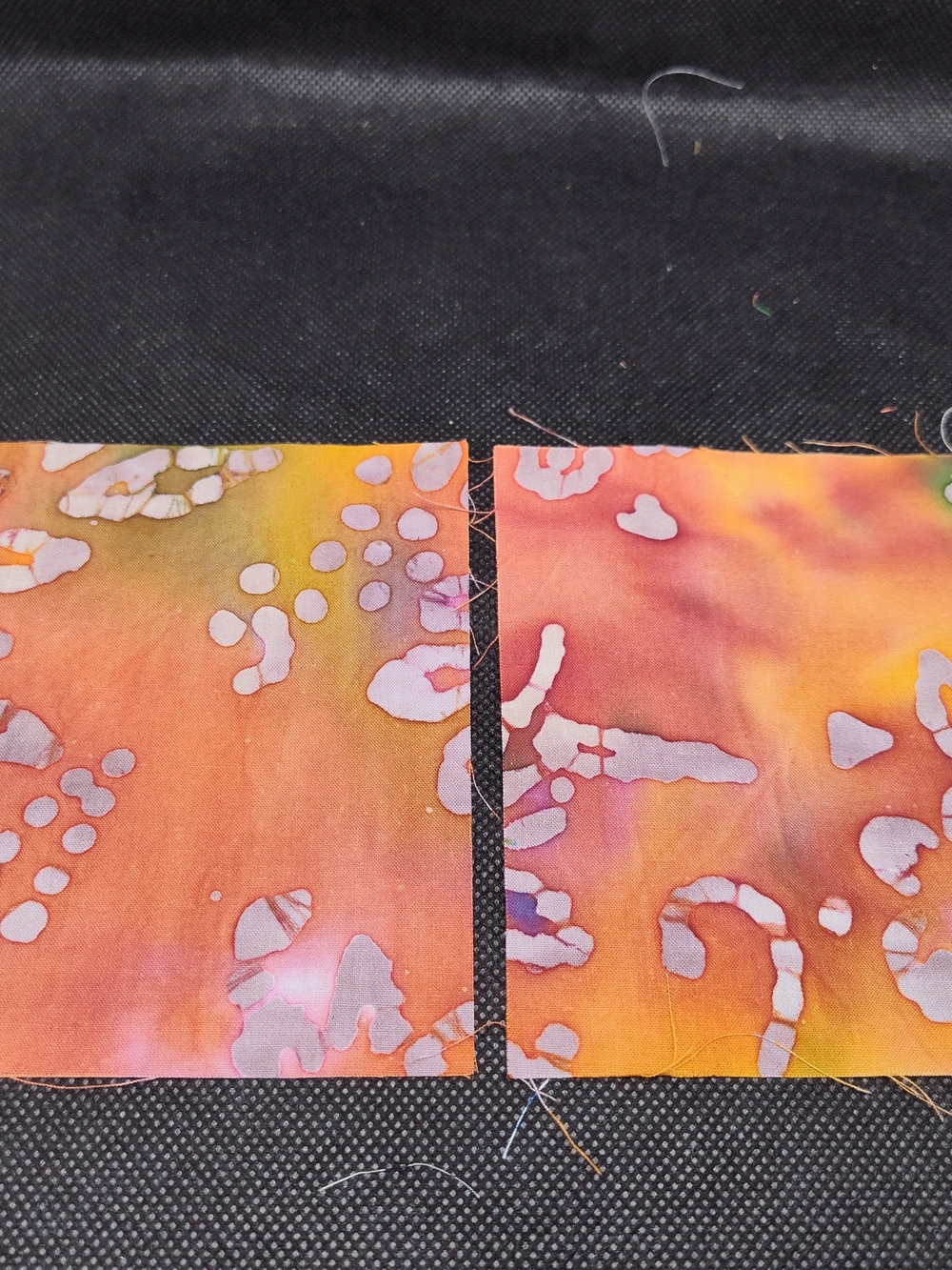 2 4.50 Inch Orange & Pink Batik Fabric Squares for Crafting